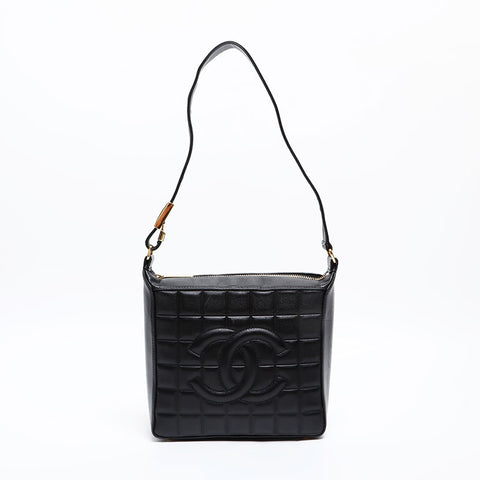 CHANEL No.8 2003-2004 Lambskin COCO Mark Chocolate Bar Square Shoulder Bag black WS20326