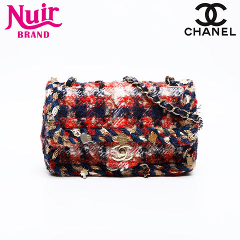 CHANEL Wool Mini Tweed Charm Icon Motif 24th Series 2017-2018 Shoulder Bag multicolor WS20332