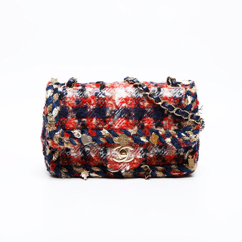 CHANEL Wool Mini Tweed Charm Icon Motif 24th Series 2017-2018 Shoulder Bag multicolor WS20332
