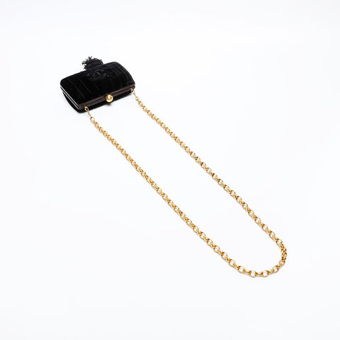 CHANEL Velour COCO Mark Chain 3rd Series 1994-1996 Shoulder Bag black WS20335