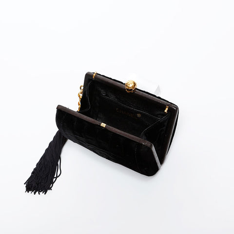 CHANEL Velour COCO Mark Chain 3rd Series 1994-1996 Shoulder Bag black WS20335