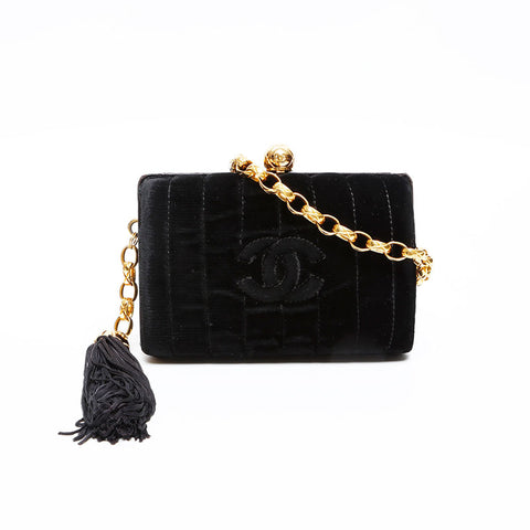 CHANEL Velour COCO Mark Chain 3rd Series 1994-1996 Shoulder Bag black WS20335