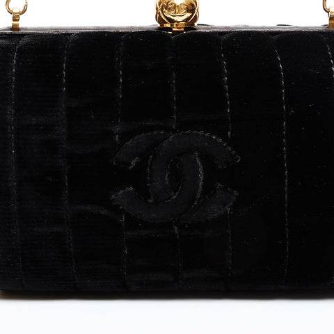 CHANEL Velour COCO Mark Chain 3rd Series 1994-1996 Shoulder Bag black WS20335