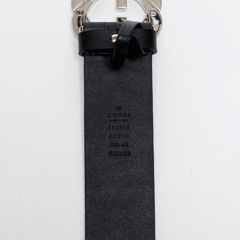 GUCCI GG Shima Leather Interlocking G Size:40 belt black WS20339