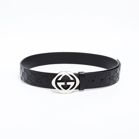 GUCCI GG Shima Leather Interlocking G Size:40 belt black WS20339
