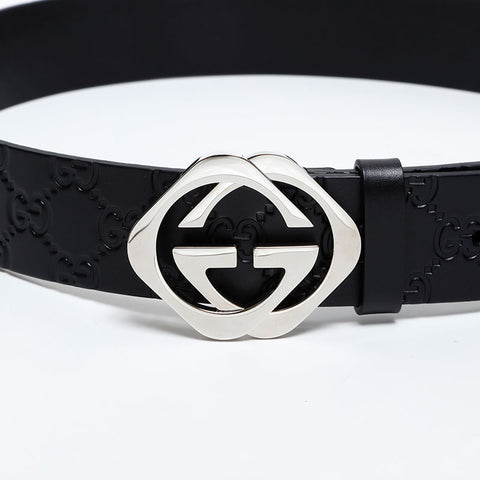GUCCI GG Shima Leather Interlocking G Size:40 belt black WS20339