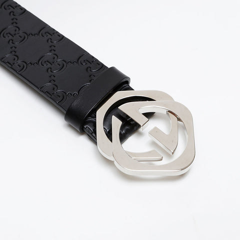 GUCCI GG Shima Leather Interlocking G Size:40 belt black WS20339