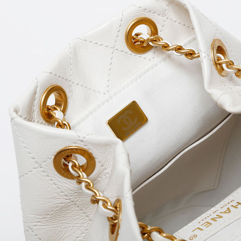 CHANEL 2025 Cruise Bucket Bag in Leather Chain Shoulder Bag white WS20352