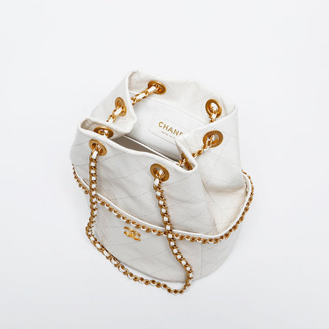 CHANEL 2025 Cruise Bucket Bag in Leather Chain Shoulder Bag white WS20352