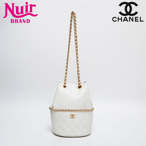 CHANEL 2025 Cruise Bucket Bag in Leather Chain Shoulder Bag white WS20352