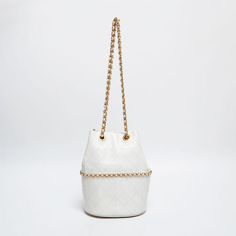 CHANEL 2025 Cruise Bucket Bag in Leather Chain Shoulder Bag white WS20352