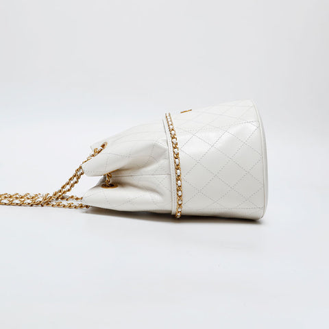 CHANEL 2025 Cruise Bucket Bag in Leather Chain Shoulder Bag white WS20352