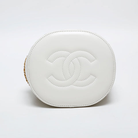 CHANEL 2025 Cruise Bucket Bag in Leather Chain Shoulder Bag white WS20352