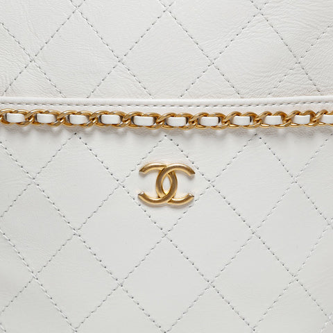 CHANEL 2025 Cruise Bucket Bag in Leather Chain Shoulder Bag white WS20352