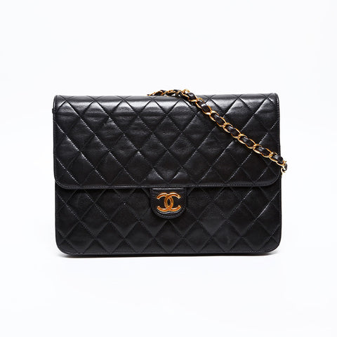 CHANEL No. 2 1991-1994 Pushlock Lambskin Matelasse Shoulder Bag black WS20358