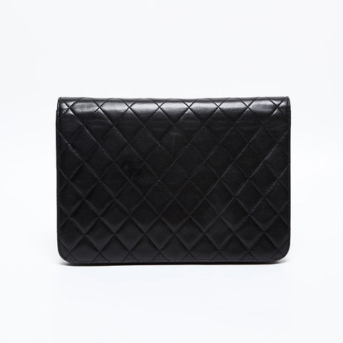CHANEL No. 2 1991-1994 Pushlock Lambskin Matelasse Shoulder Bag black WS20358
