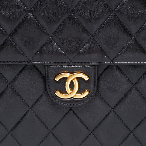 CHANEL No. 2 1991-1994 Pushlock Lambskin Matelasse Shoulder Bag black WS20358