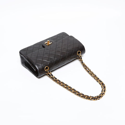 CHANEL No. 2 Double flap Matelasse 1991-1994 Lambskin 9.8" Shoulder Bag black WS20359