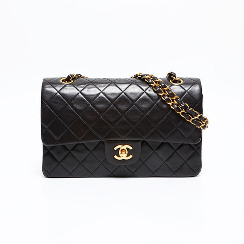 CHANEL No. 2 Double flap Matelasse 1991-1994 Lambskin 9.8" Shoulder Bag black WS20359