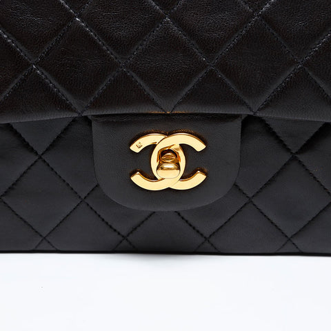 CHANEL No. 2 Double flap Matelasse 1991-1994 Lambskin 9.8" Shoulder Bag black WS20359