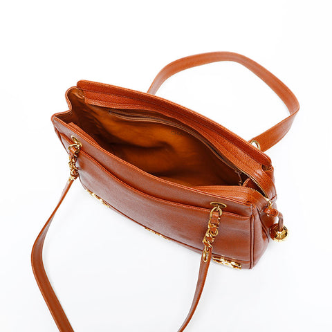 CHANEL No. 3 1994-1996 Caviar Skin Triple Coco Shoulder Bag Brown WS20367