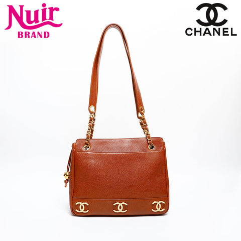 CHANEL No. 3 1994-1996 Caviar Skin Triple Coco Shoulder Bag Brown WS20367