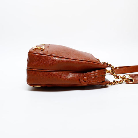CHANEL No. 3 1994-1996 Caviar Skin Triple Coco Shoulder Bag Brown WS20367