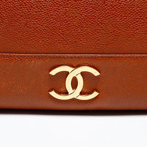 CHANEL No. 3 1994-1996 Caviar Skin Triple Coco Shoulder Bag Brown WS20367
