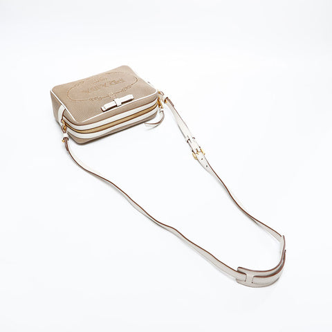 PRADA Jacquard Canvas Logo Shoulder Bag beige WS20373