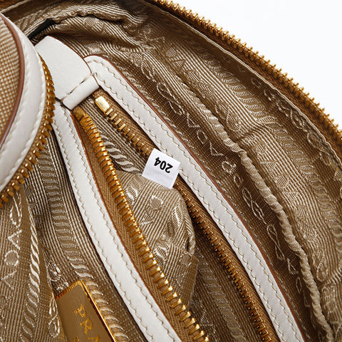 PRADA Jacquard Canvas Logo Shoulder Bag beige WS20373