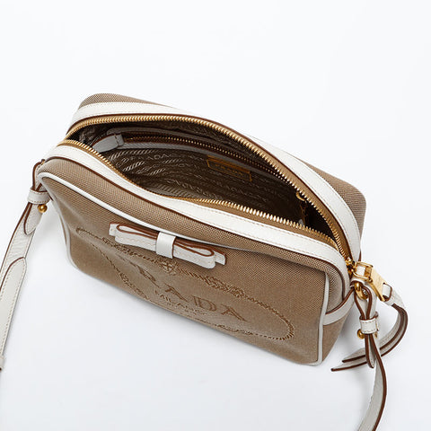 PRADA Jacquard Canvas Logo Shoulder Bag beige WS20373