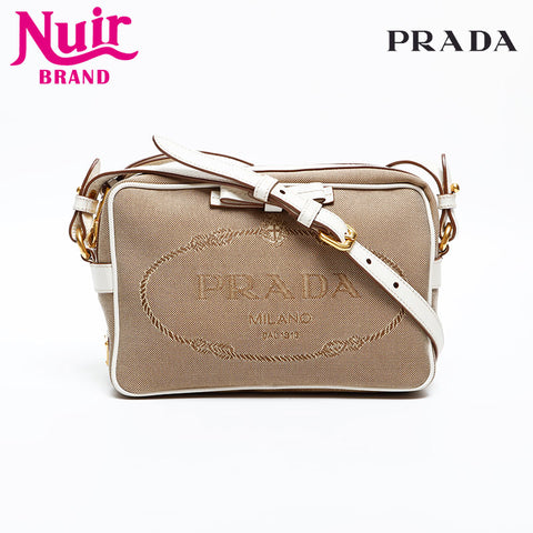 PRADA Jacquard Canvas Logo Shoulder Bag beige WS20373