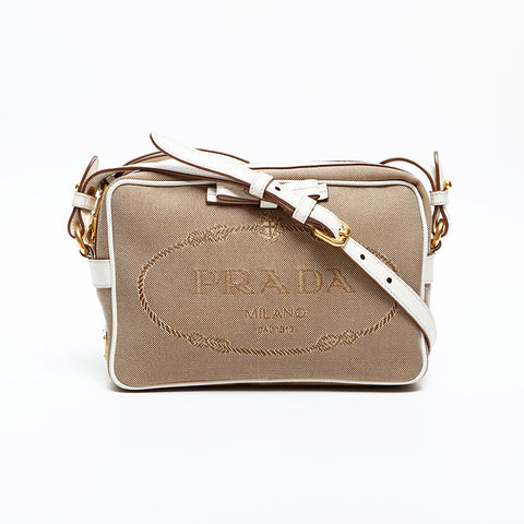 PRADA Jacquard Canvas Logo Shoulder Bag beige WS20373