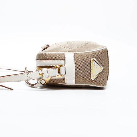 PRADA Jacquard Canvas Logo Shoulder Bag beige WS20373