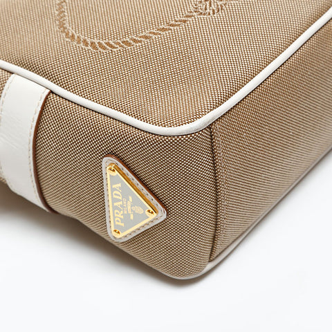 PRADA Jacquard Canvas Logo Shoulder Bag beige WS20373
