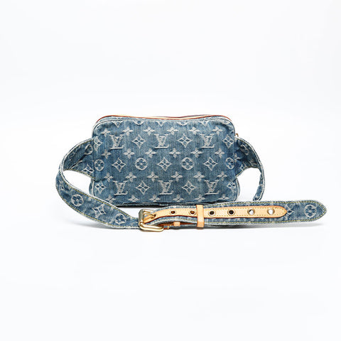 LOUIS VUITTON 2007 Monogram Denim Bumbag Waist bag Navy WS20380
