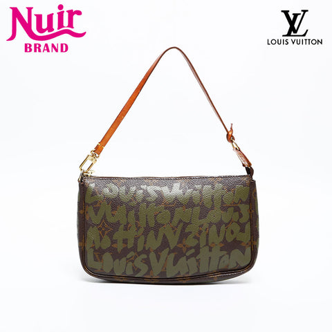 LOUIS VUITTON 2001 Monogram Graffiti Pochette Accessoires Handbag Brown WS20382