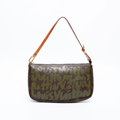 LOUIS VUITTON 2001 Monogram Graffiti Pochette Accessoires Handbag Brown WS20382