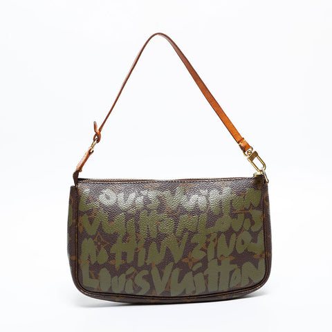 LOUIS VUITTON 2001 Monogram Graffiti Pochette Accessoires Handbag Brown WS20382