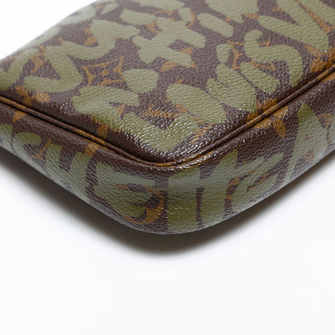 LOUIS VUITTON 2001 Monogram Graffiti Pochette Accessoires Handbag Brown WS20382