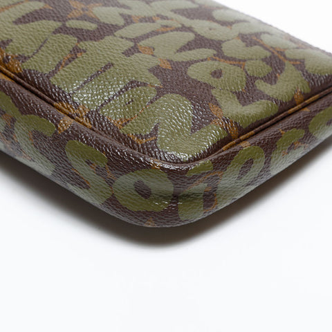 LOUIS VUITTON 2001 Monogram Graffiti Pochette Accessoires Handbag Brown WS20382