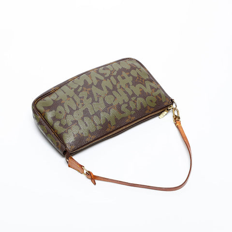 LOUIS VUITTON 2001 Monogram Graffiti Pochette Accessoires Handbag Brown WS20382