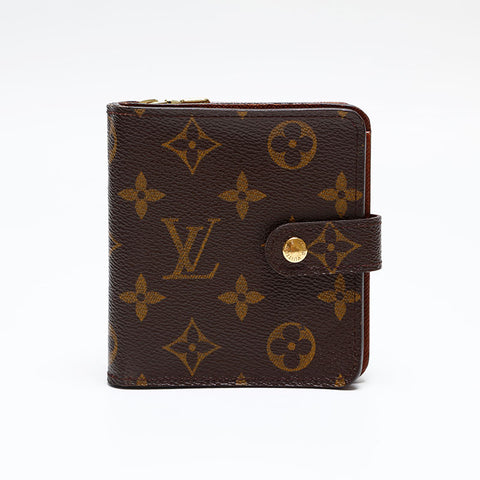 LOUIS VUITTON 2003 Monogram Compact Zip Bifold Wallet Brown WS20405