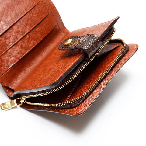 LOUIS VUITTON 2002 Monogram Compact Zip Bifold Wallet Brown WS20406
