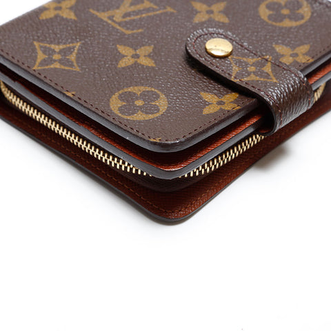 LOUIS VUITTON 2002 Monogram Compact Zip Bifold Wallet Brown WS20406