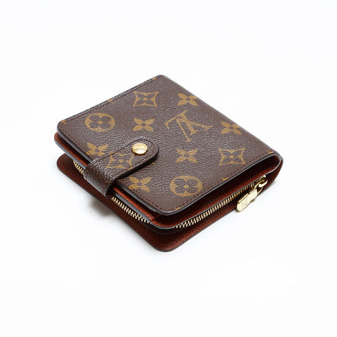LOUIS VUITTON 2002 Monogram Compact Zip Bifold Wallet Brown WS20406