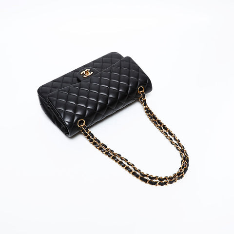 CHANEL 25th series 9.8"Matelasse Lambskin Double Flap 2018 Shoulder Bag black WS20414