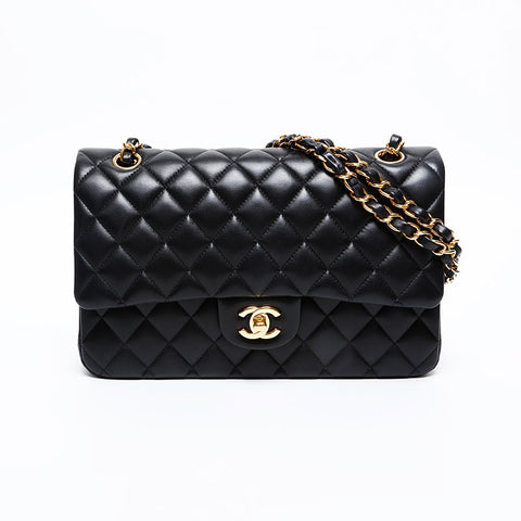 CHANEL 25th series 9.8"Matelasse Lambskin Double Flap 2018 Shoulder Bag black WS20414