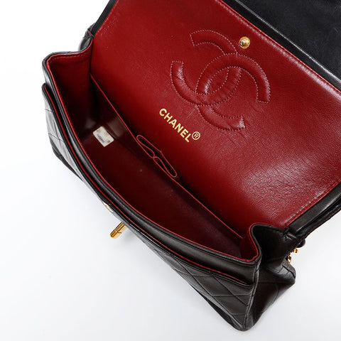 CHANEL No. 2 1991-1994 Lambskin Matelasse 9.8" Double Flap Shoulder Bag black WS20415