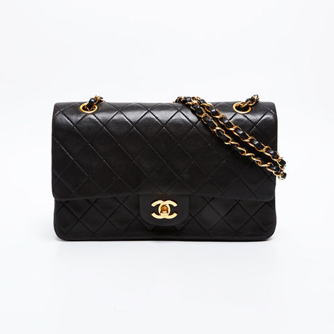 CHANEL No. 2 1991-1994 Lambskin Matelasse 9.8" Double Flap Shoulder Bag black WS20415